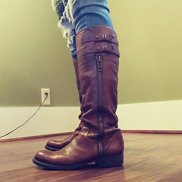 Franco Sarto Shoes - FRANCO SARTO BROWN LEATHER RIDING BOOTS